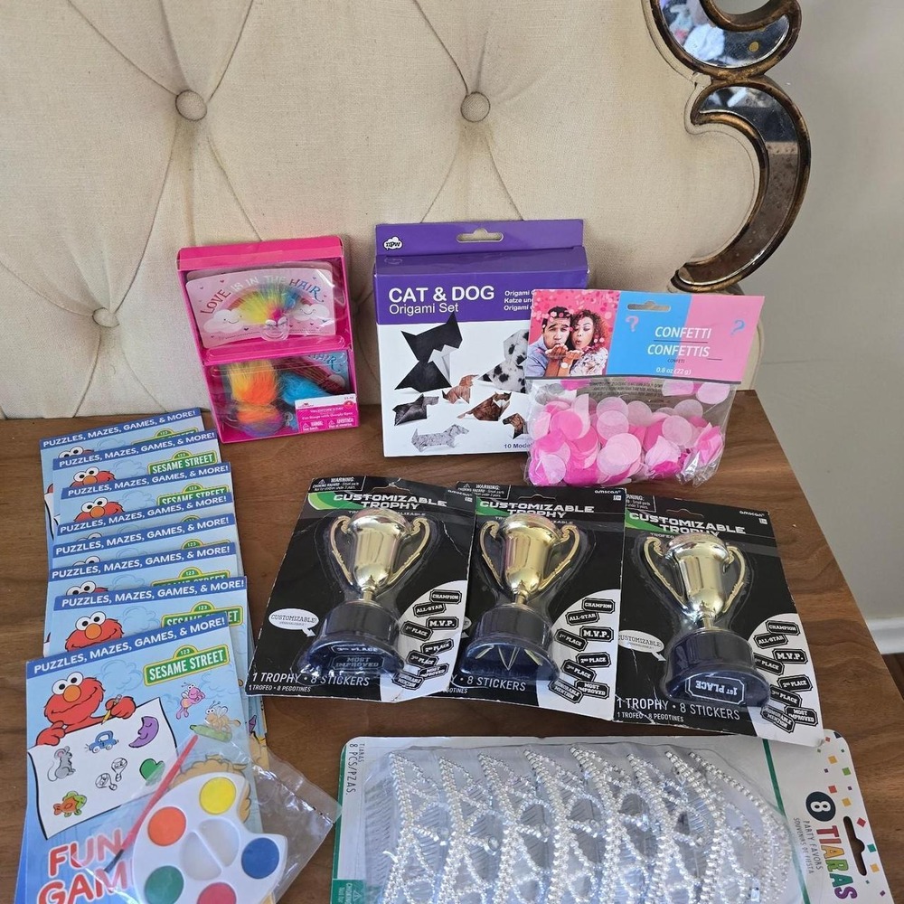 Kids Party Favor Lot Sesame Street Crafts Games Tiaras Trophies Origami